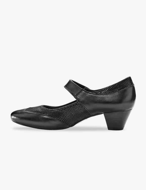 Babies en cuir à talon, largeur confort (noir)