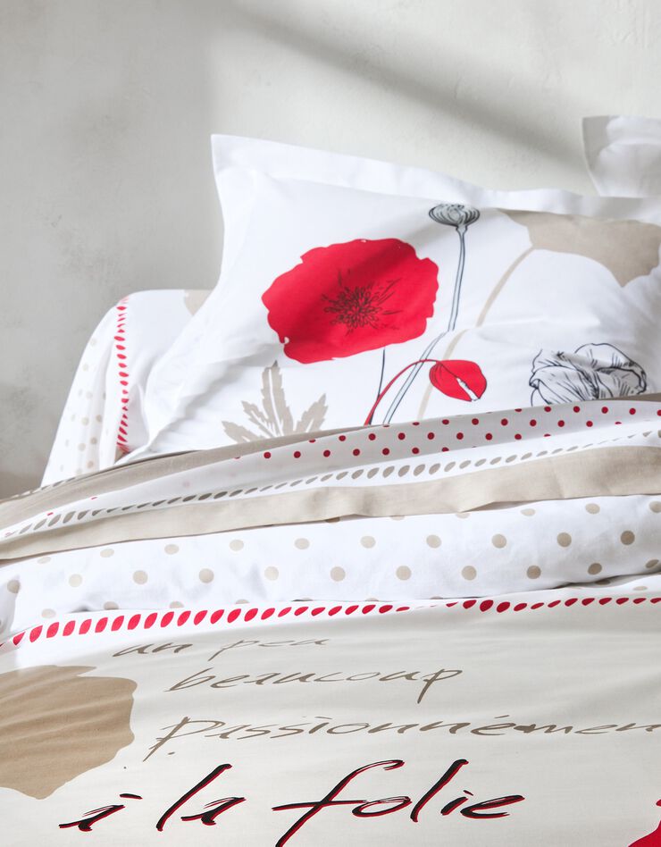 Linge de lit Coquely en coton à motifs coquelicot (blanc)
