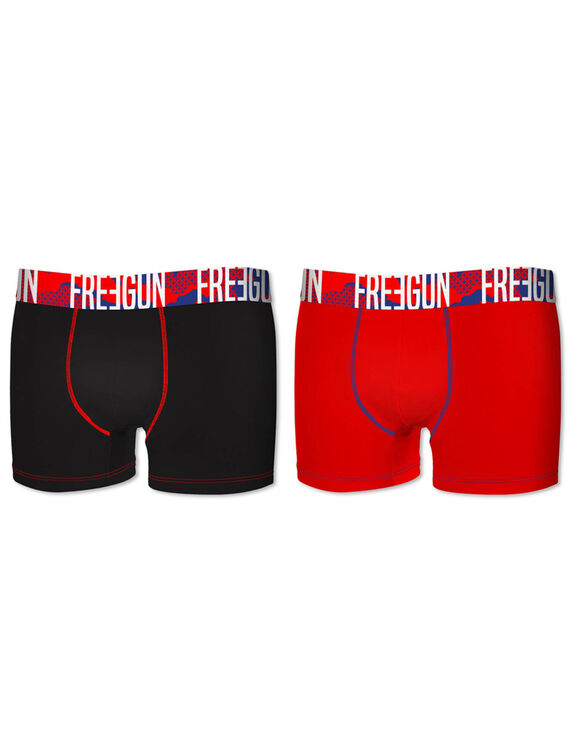 Boxer coton stretch Freegun® - lot de 2 (noir + rouge)