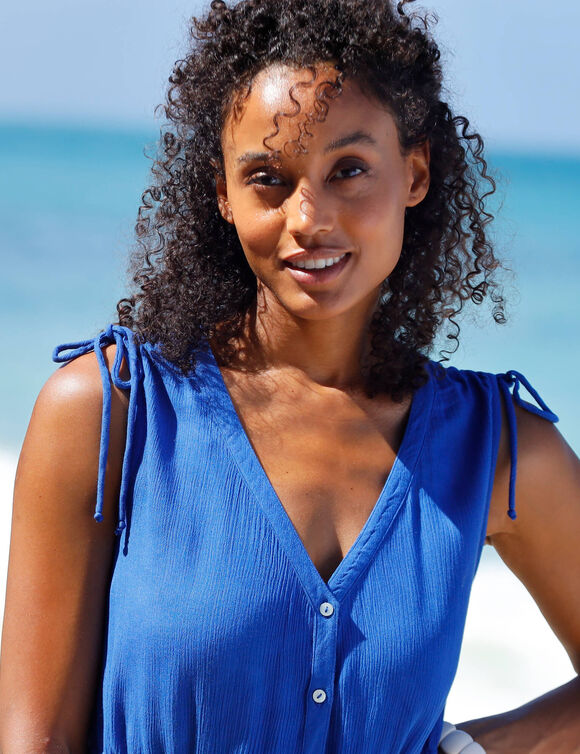 Effen strandjurk, crepon (blauw)