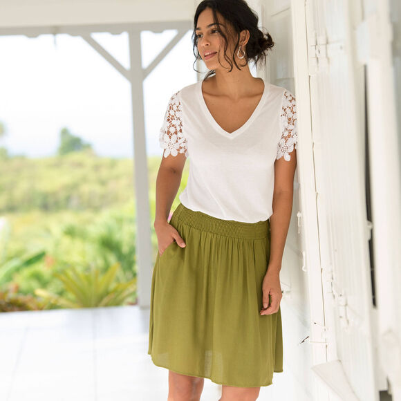 T-shirt manches courtes, macram&eacute; (blanc)