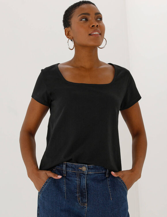 T-shirt col carr&eacute;, manches courtes (noir)