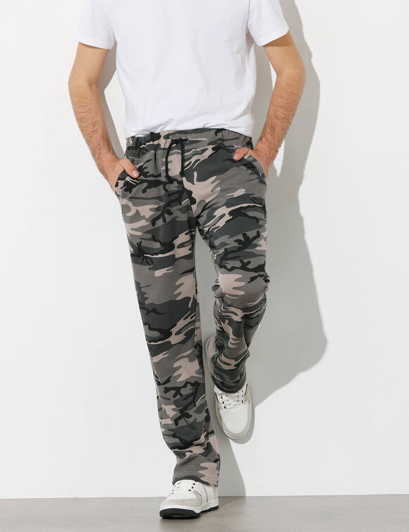 Pantalon jogging molleton bas droits (gris camouflage)