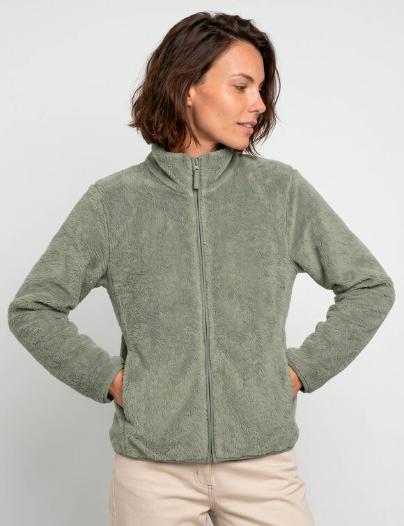 Veste zipp&eacute;e col montant, manches longues, maille polaire (vert tilleul)