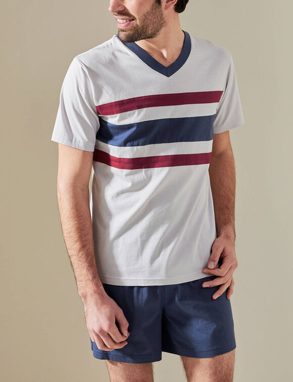 Pyjama short tricolore - lot de 2 (marine / bordeaux)