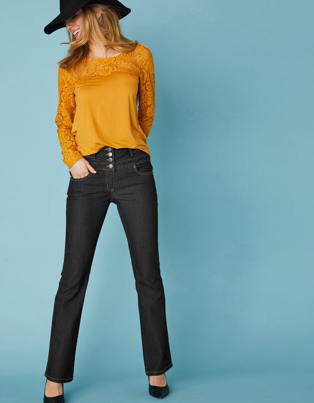 Jeans in bootcutmodel met hoge taille - binnenpijplengte 75 cm, black, hi-res