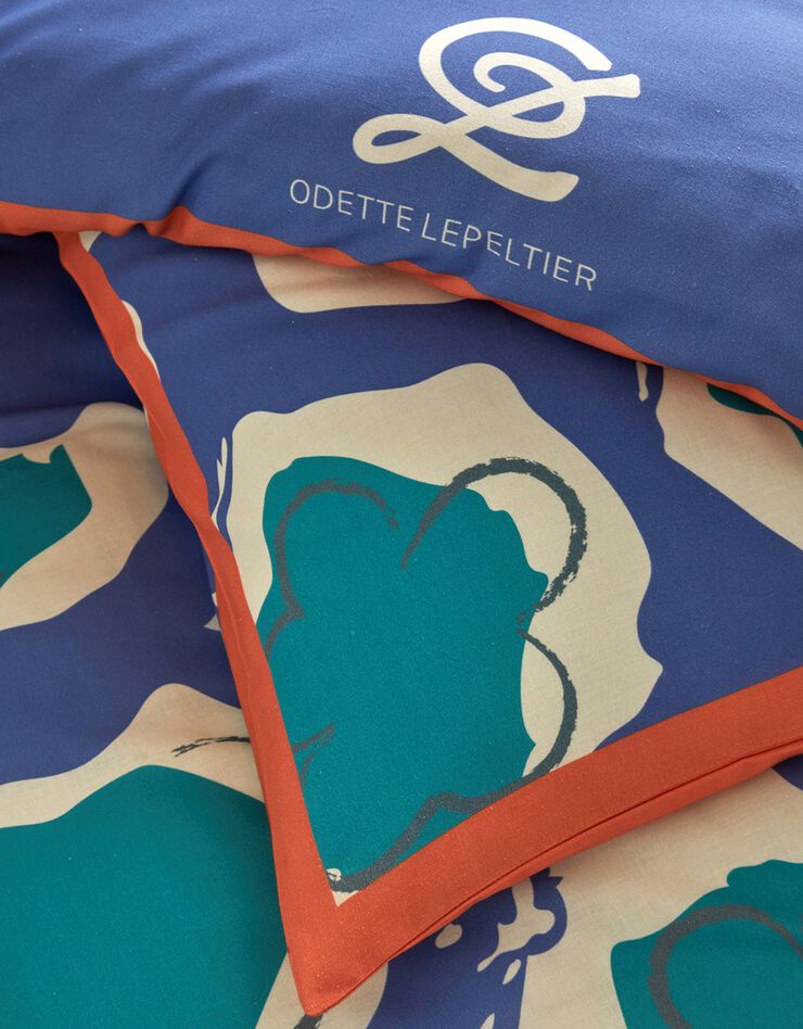 Linge de lit imprimé, collection "Odette Lepeltier" (bleu / vert)