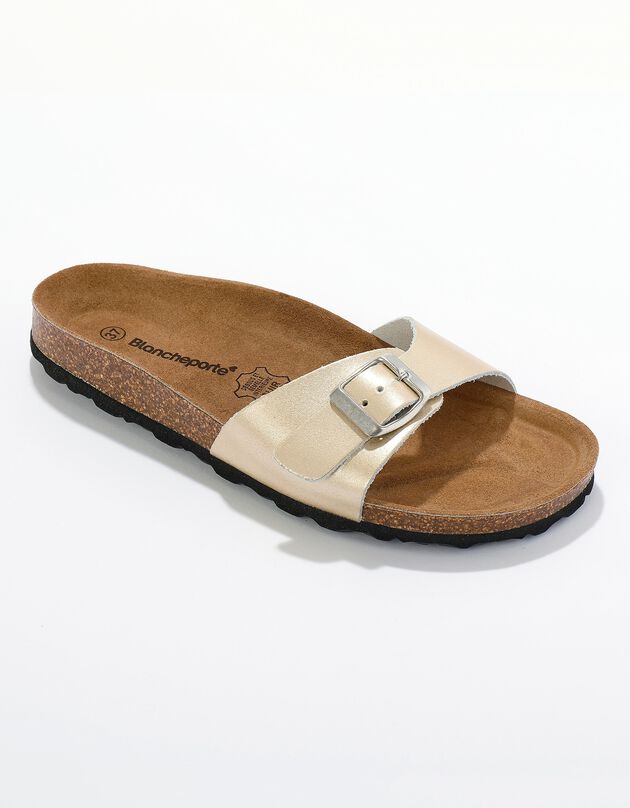 Mules plates cuir à boucle réglable - argenté (doré)