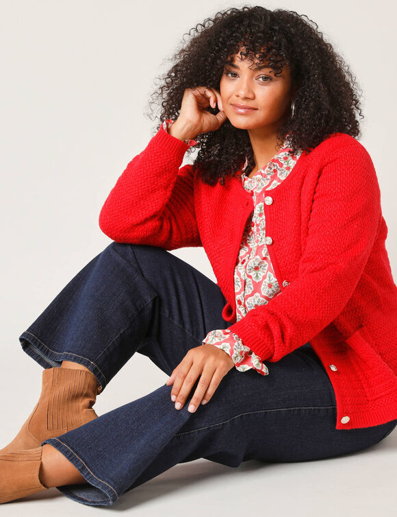 Cardigan uni maille fantaisie (rouge)