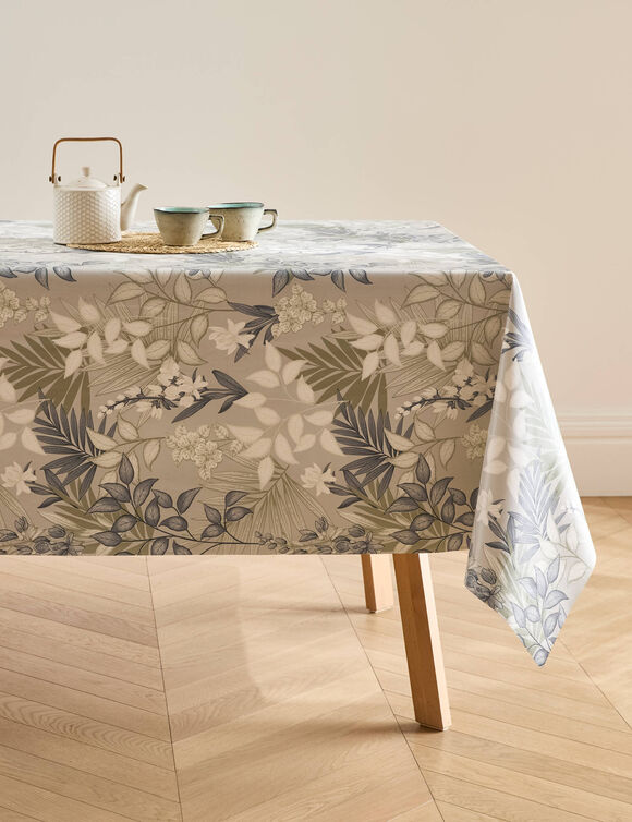 Nappe toile cir&eacute;e imprim&eacute; feuillage (gris)