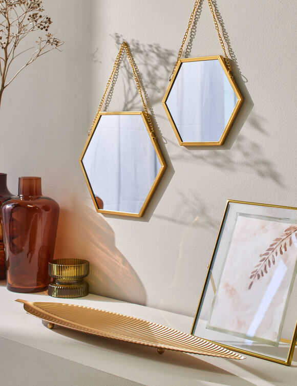 Miroir hexagonal - lot de 2 (doré)