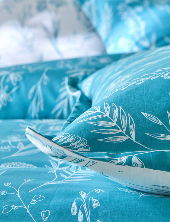 Linge de lit Alessia en coton imprimé fleuri (bleu)