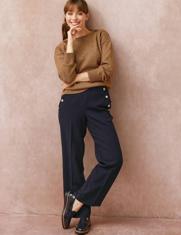 Pull col bateau uni, épaules boutonnées (taupe chiné)