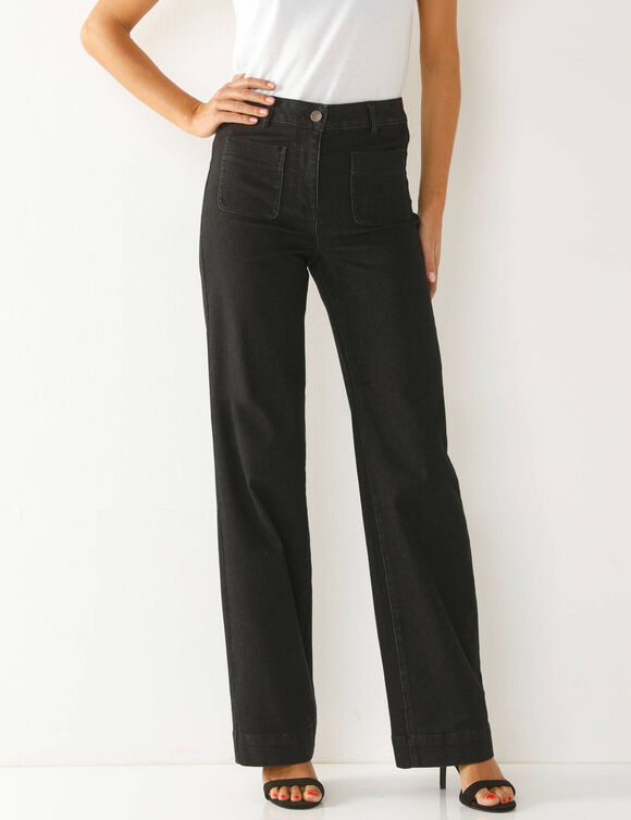 Ruime rechte jeans, hoge taille, grote lengte (used black)