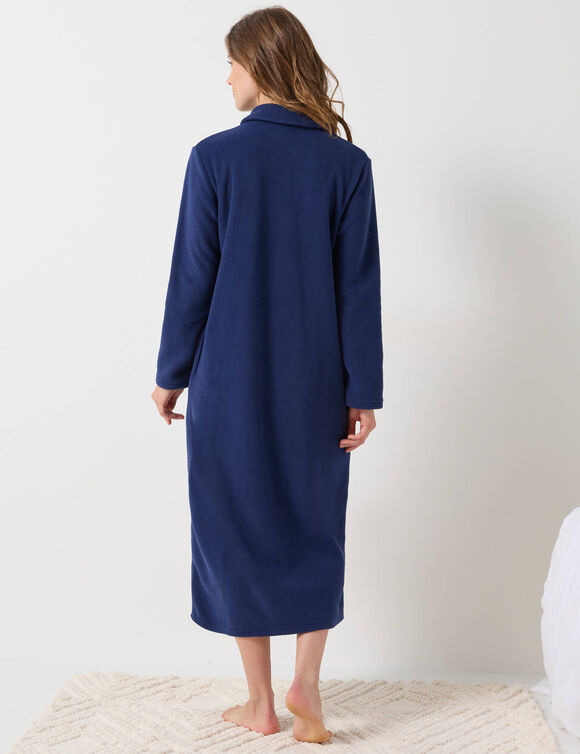 Robe de chambre longue en polaire, col Claudine (marine)