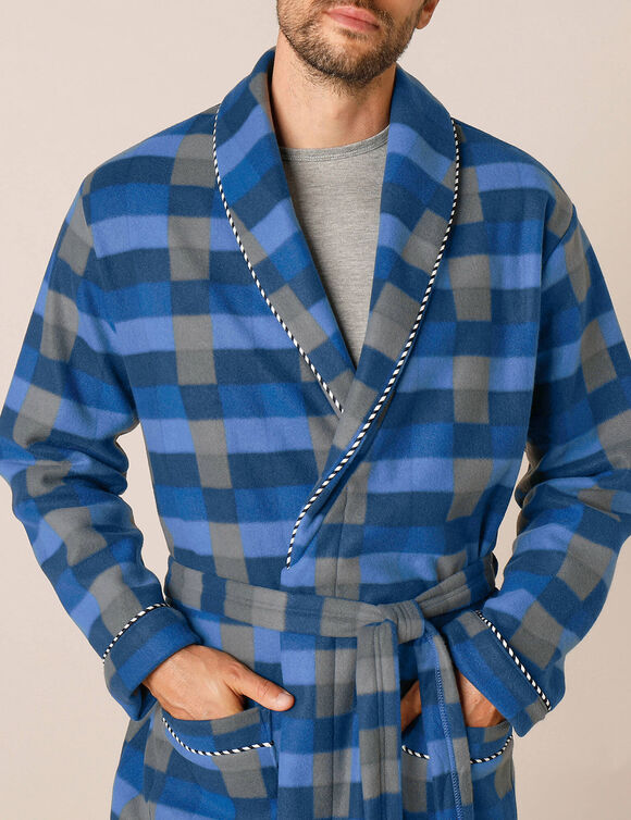 Robe de chambre maille polaire (carreaux bleu)