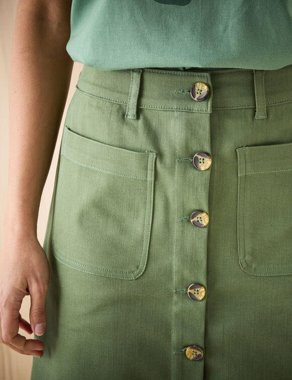 Jupe évasée courte boutonnée (kaki)