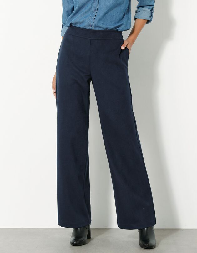 Pantalon large chaud, aspect lainage  (marine)