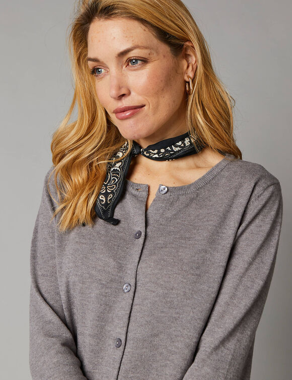 Cardigan boutonné, laine d'agneau (gris chiné)