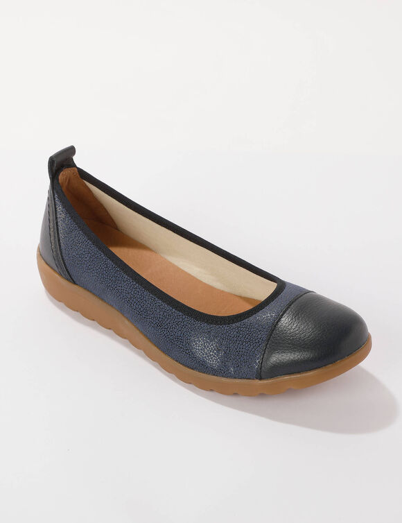 Ballerines en cuir largeur confort, avec empi&egrave;cements extensibles (bleu)