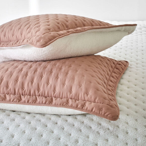 Couvre-lit r&eacute;versible microfibre matelass&eacute;e/sherpa (praline)