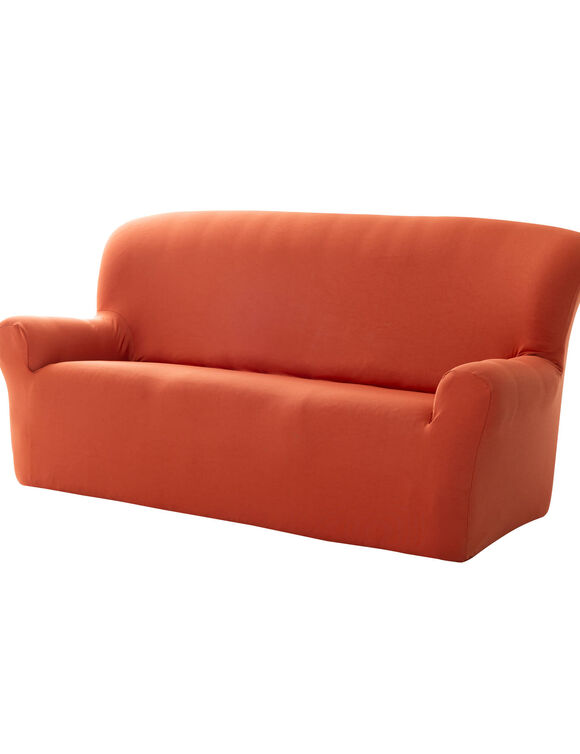 Effen, bi-rekbare hoes voor fauteuil en zitbank (terracotta)