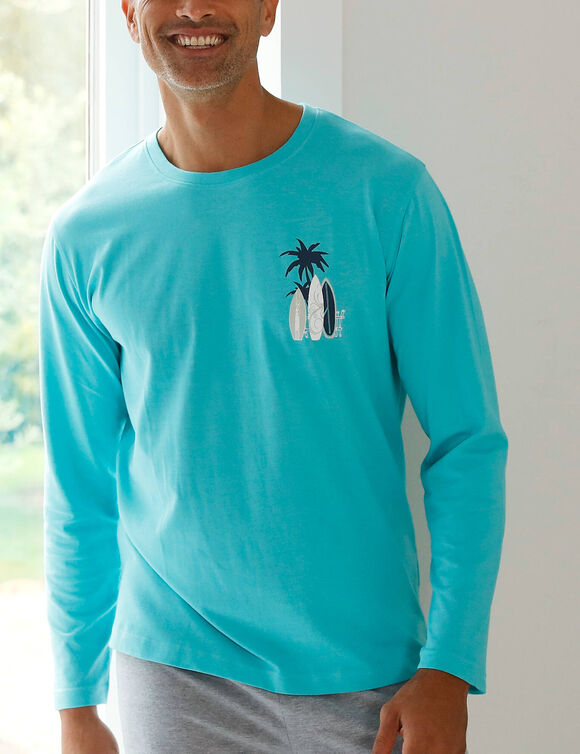 Pyjama-T-shirt met lange mouwen en surfmotief (aqua)