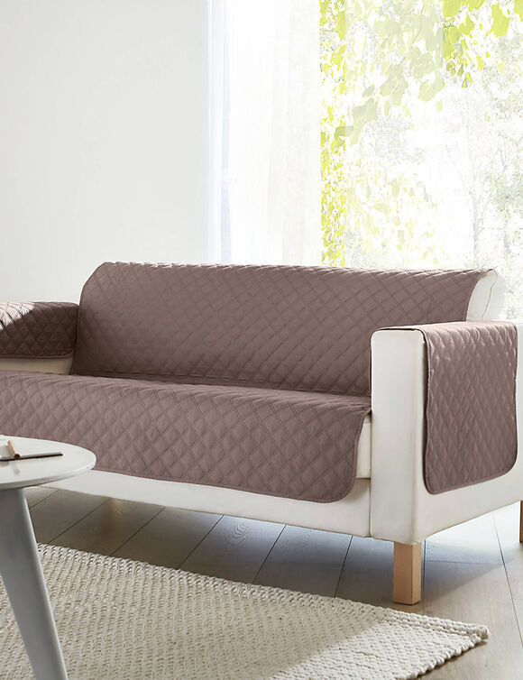 Prot&egrave;ge-salon antiglisse microfibre matelass&eacute; (taupe)