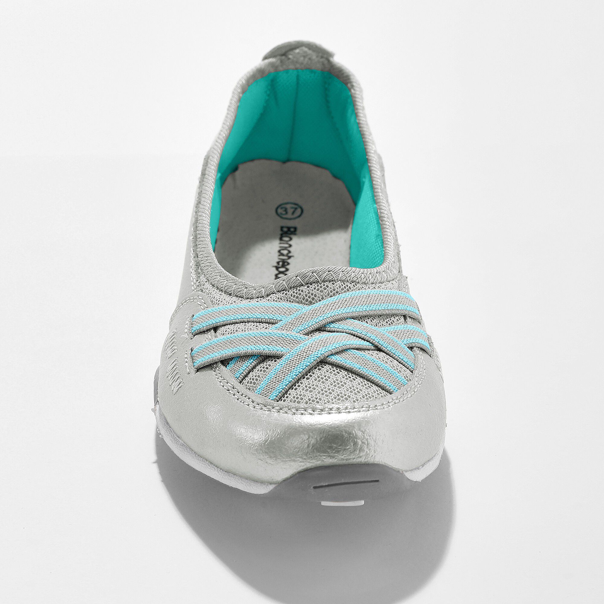 Soepele ballerina's in leer, zilverkleurig | Blancheporte