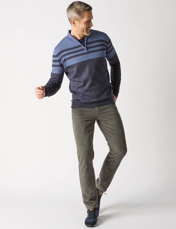 Pantalon 5 poches velours élastiqué côtés - entrej. 77 cm (vert grisé)