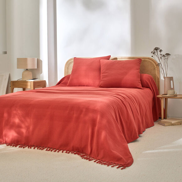   Plaid ou jet&eacute; uni coton tissage artisanal (terracotta)