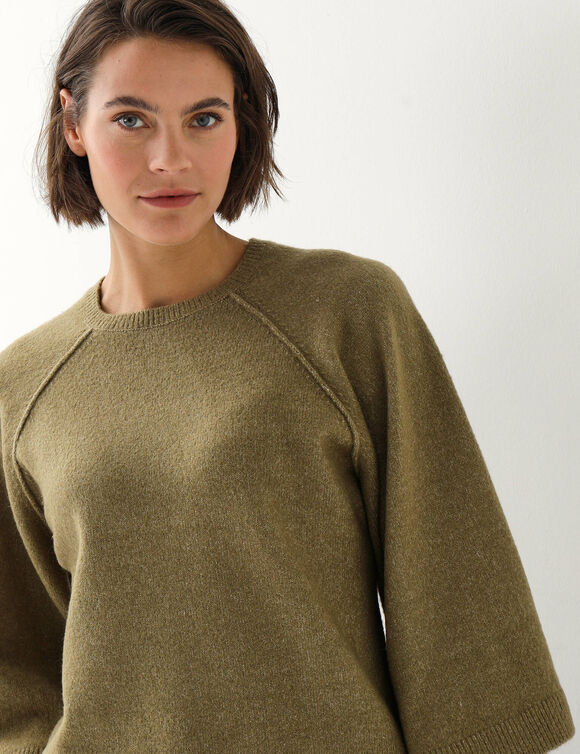 Pull court &eacute;vas&eacute; raglan, larges manches 3/4  (kaki clair)