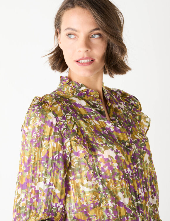 Blouse bedrukt met een kraag met ruches (bronskleur / violine)