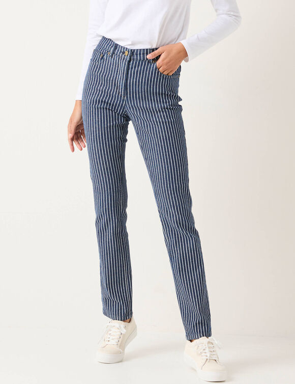 Jean droit ray&eacute; (dark blue)