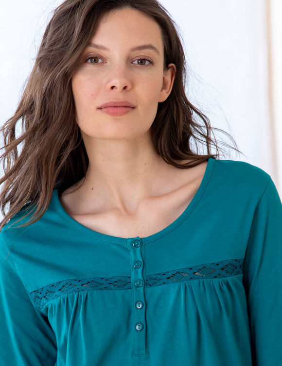Chemise de nuit longue manches longues unie (&eacute;meraude)
