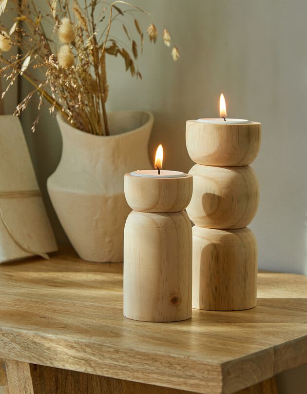 Porte bougie photophore en bois (bois)