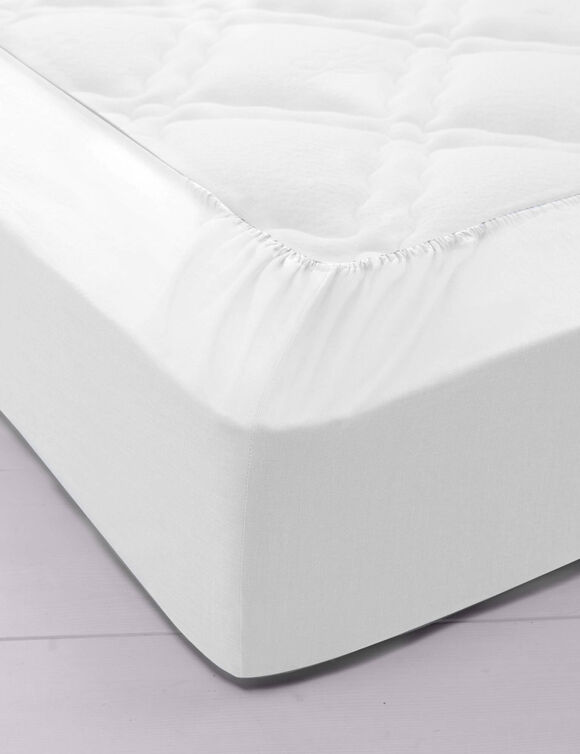 Drap-housse uni coton grands 57 fils/cm&sup2; - bonnet 40 cm (blanc)