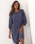 Robe droite manches 7/8ème imprimée (noir / bleu encre)