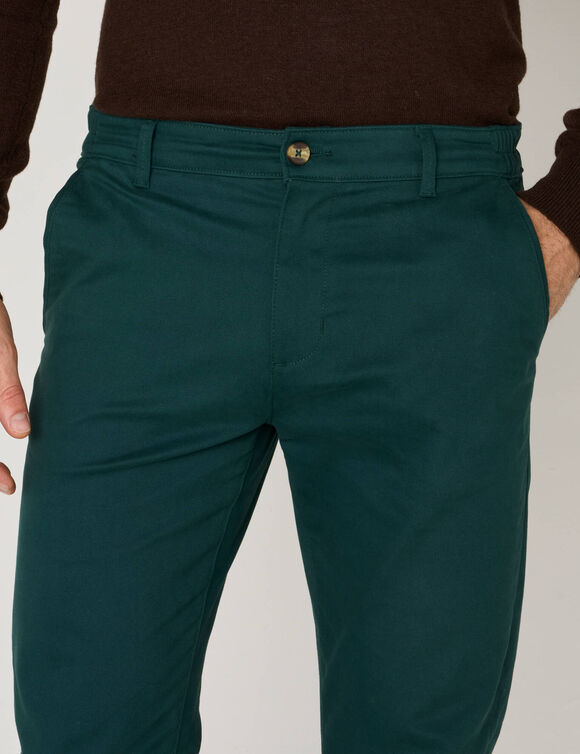 Pantalon chino &eacute;lastiqu&eacute; c&ocirc;t&eacute;s (vert fonc&eacute;)