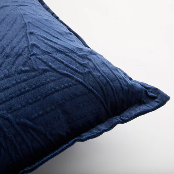 Coussin carr&eacute; en velours, motif feuillage reli&eacute;f&eacute; (bleu marine)