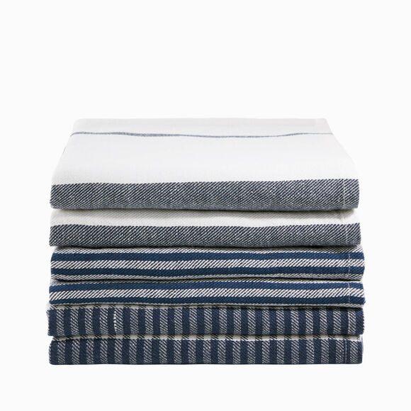 Gestreepte droogdoeken in katoen/linnen - per set (blauw / wit)