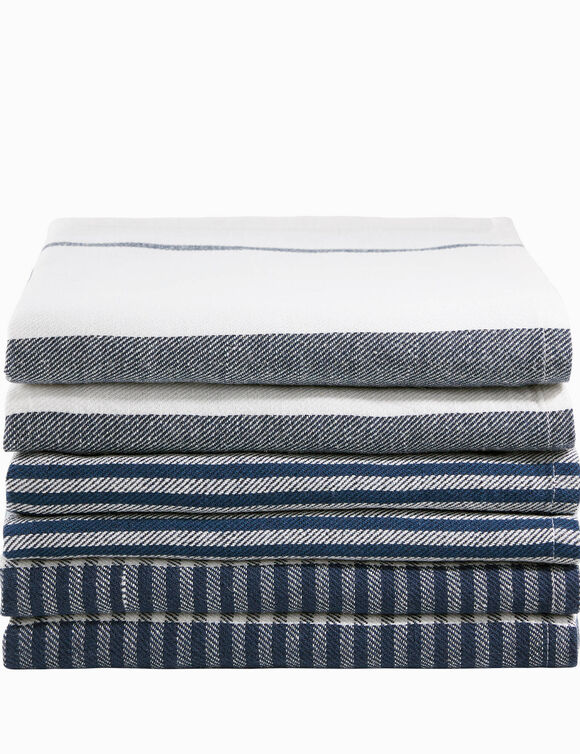 Torchons rayures coton/lin - lots  (bleu / blanc)