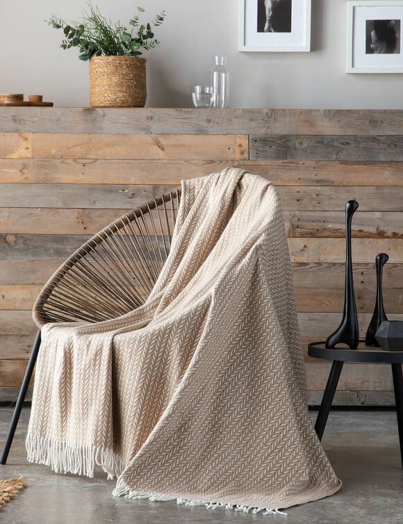 Plaid chevrons bicolores (beige / blanc)