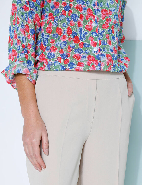 Pantalon large taille élastiquée, crêpe (beige)