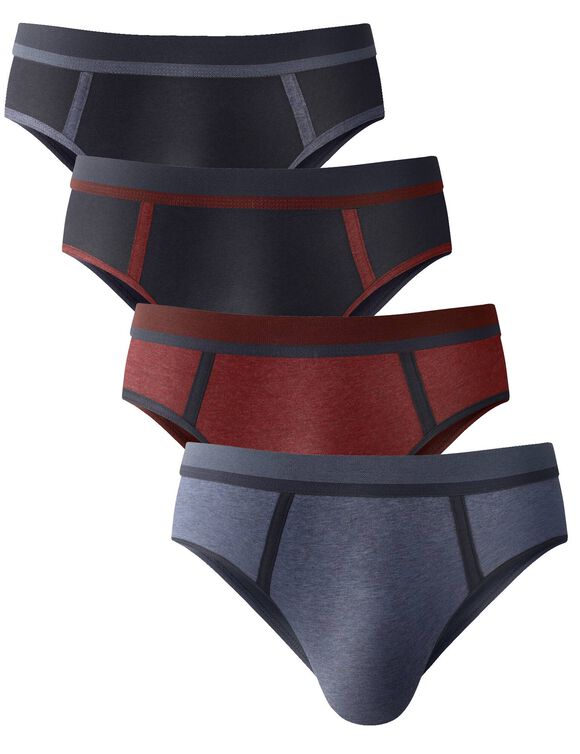 Gesloten slip met contrasterende naden, hoge taille - set van 4 (jeansblauw + bordeaux)