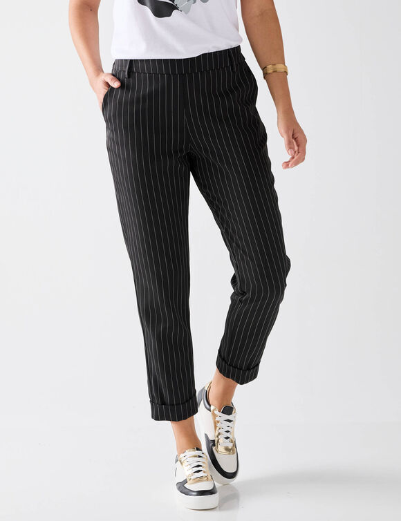 Pantalon 7/8&egrave;me fusel&eacute; ray&eacute; (noir / blanc)