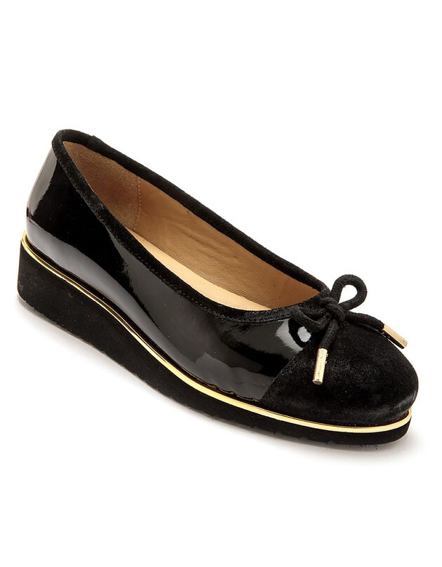 Ballerine compensée largeur confort en cuir verni - noir (noir)