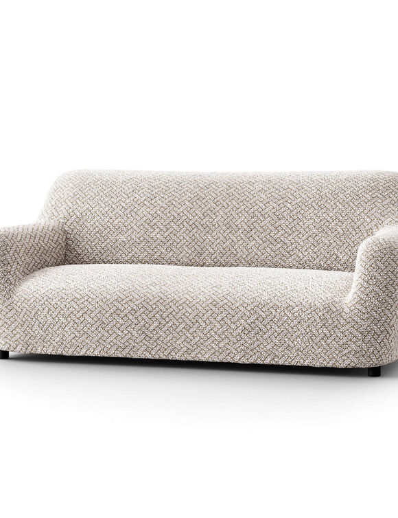 Bi-rekbare, grafische hoes in gewafelde microvezel voor fauteuil en zetel (beige)