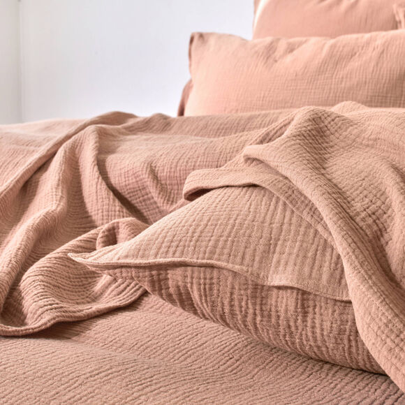 Linge de lit uni - double gaze de coton (praline)