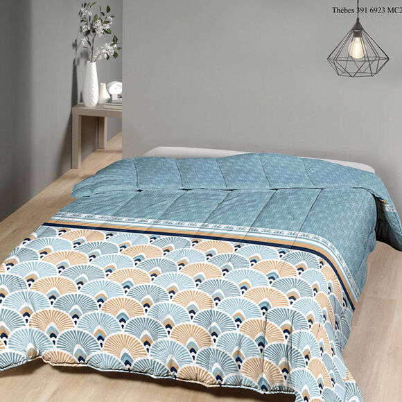 Couette microfibre imprim&eacute; art d&eacute;co 350 g/m&sup2; (bleu / jaune)